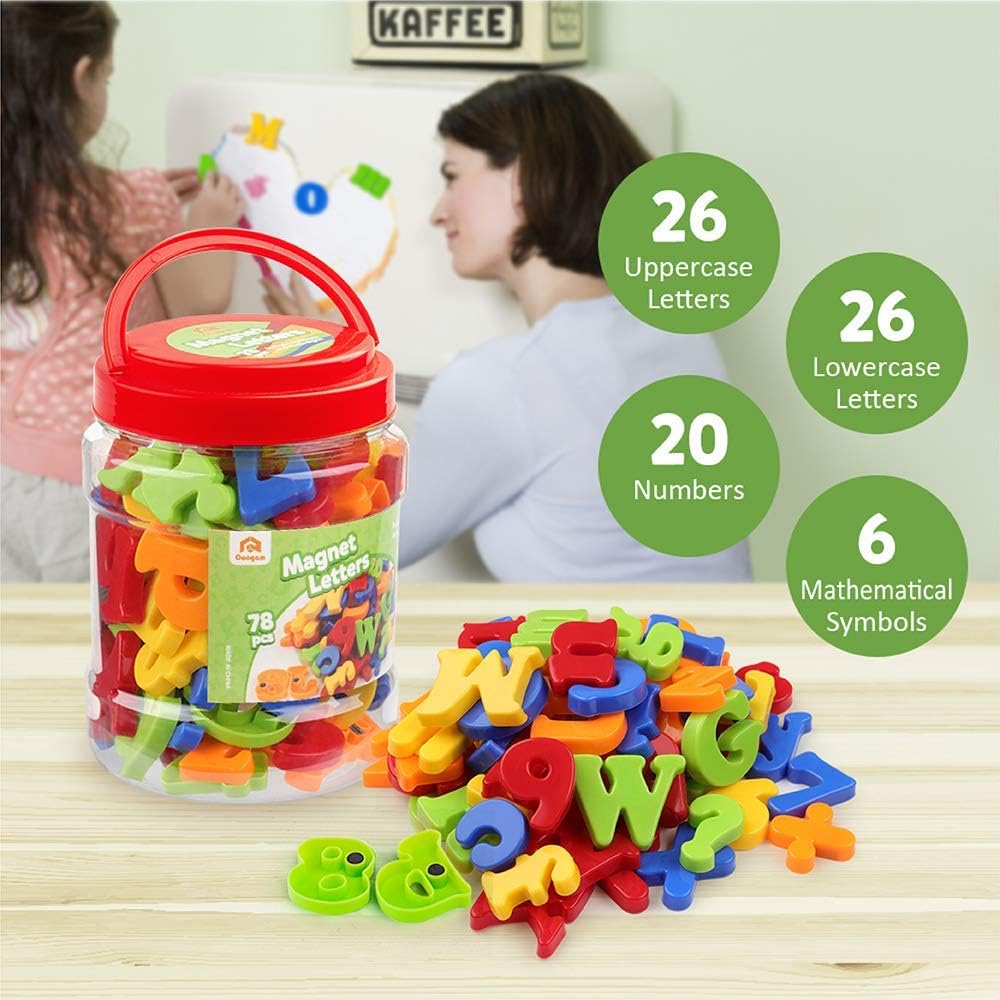 Coogam Magnetic Letters Numbers Alphabet Fridge Magnets Colorful Plastic ABC 123 Educational Toy Set Preschool Learning Spelling Counting Uppercase Lowercase Math for 3 4 5 Years Kid(78 Pcs)