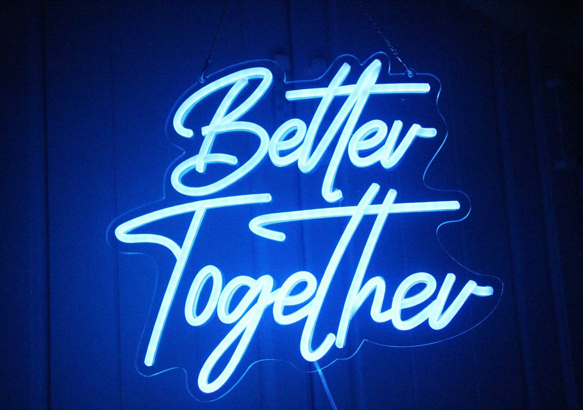 Better Together Neon signs Blue Led Neon Wedding Sign Lights For Bridal Shower Wall Decoration Engagement Anniversary Party With Dimmable Switch 5V USB Powered(14.6 * 13inches)