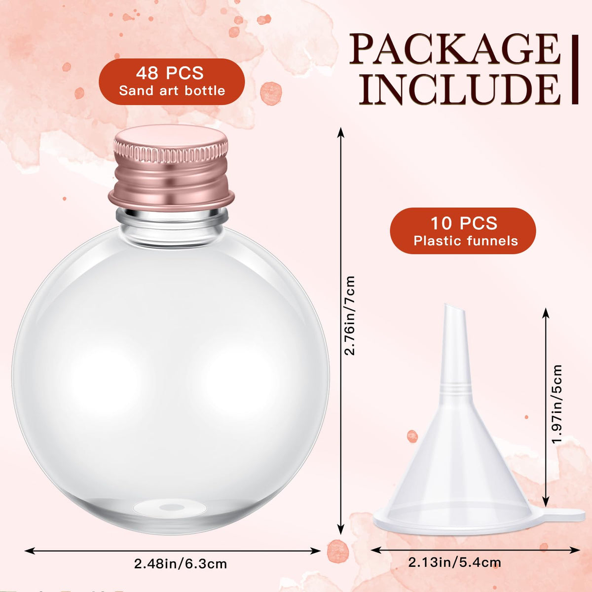 FoldTier 48 Pcs Plastic Potion Bottles with Caps 3.4 oz Round Sand Art Bottles Spherical Clear Plastic Containers Cocktail Ornament Balls for Party Favor(Rose Gold,Aluminum Cap)
