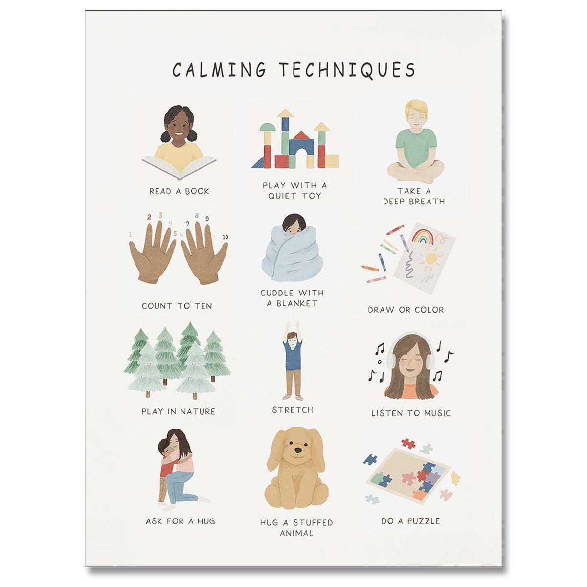 uoyien Calming Corner Classroom Mental health Posters Feelings Calming Techniques Canvas Wall Art Boho Emotions Chart for Kids Prints Special Education Wall Decor for Office School 12x16in Unframed