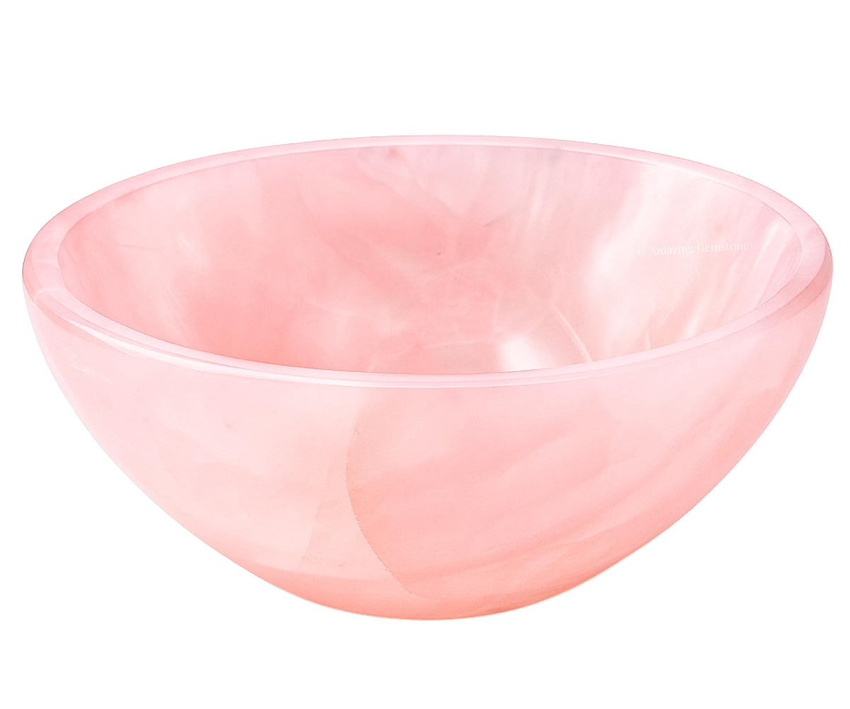 Rose Quartz Crystal Bowl - 3 Inch Decorative Bowls for Room and Home Decor - Gemstone Healing Crystals for Elegant Display, Positive Energy Balance and Gift