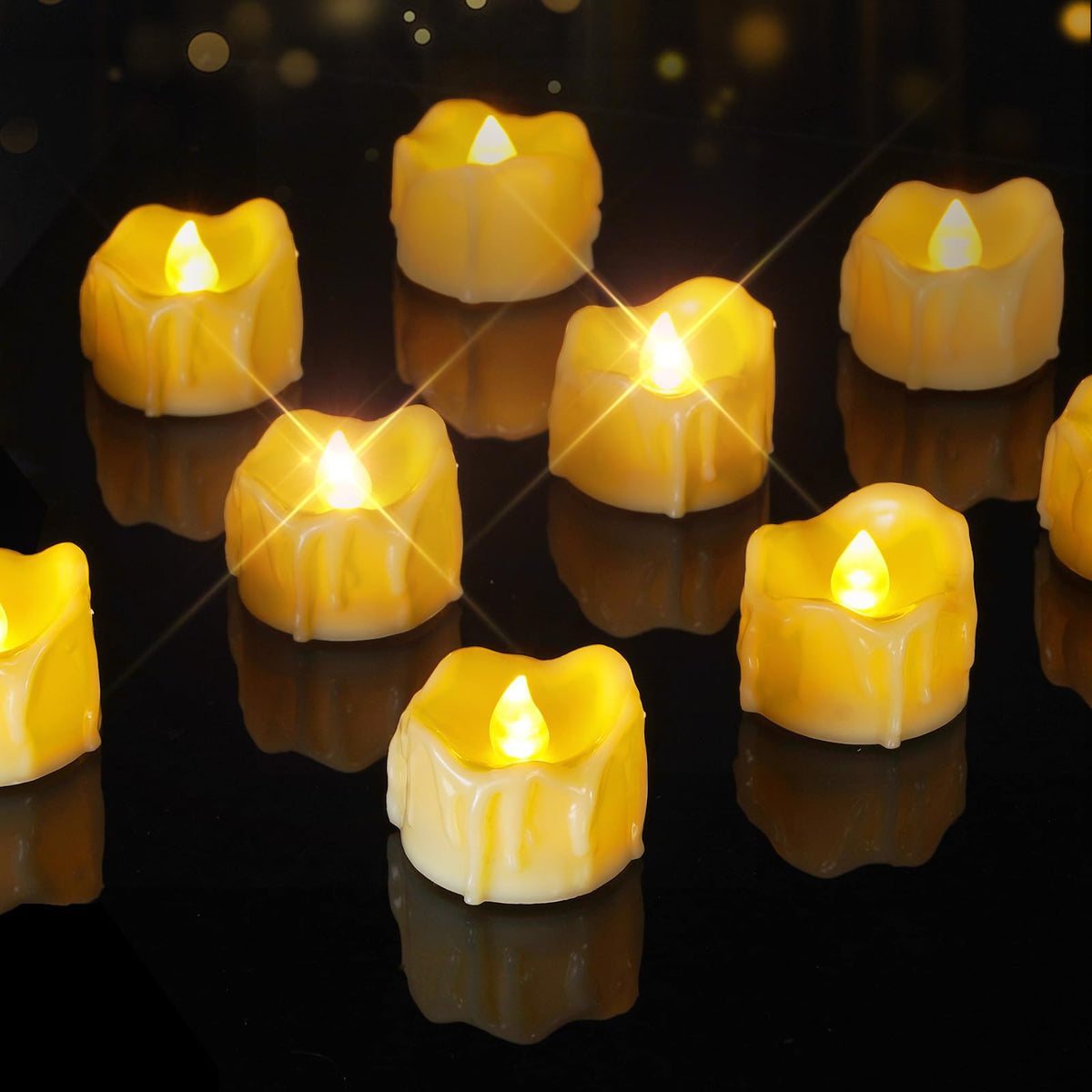 Homemory 12Pcs Timer Tea Lights, Flameless Flickering Auto Tea Lights Battery Operated, Auto-On 6 Hours and Off 18 Hours Everyday, Batteries Included, Long-Lasting, Ivory Base, No Remote