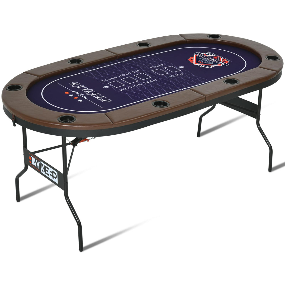 RAYKEEP Poker Table Foldable, 8 Player Folding Poker Tables w/Collapsible Legs, Casino Grade Felt, Padded Rails and Cup Holders, Portable Poker Table for Texas Holdem Poker and Blackjack, 71 Inch
