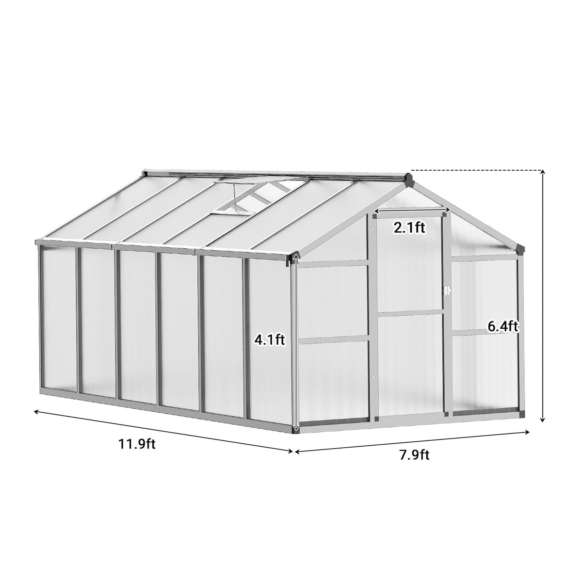 8x12 FT Greenhouse, Greenhouses for Outside, Polycarbonate Greenhouse with Aluminum Frame, Lockable Door and Ajustable Roof Vent for Backyard, Green Houses for Outside Garden Backyard, Patio