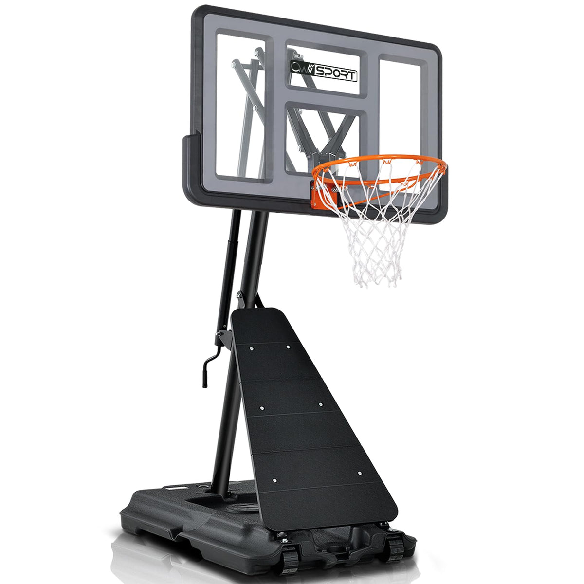 AWII SPORT Basketball Hoop Outdoor 48Inch Impact Backboard, 5.3-10FT Height Adjustable Basketball Hoop Goal System with Portable Wheels for Adults (Black, 48inch Backboard)
