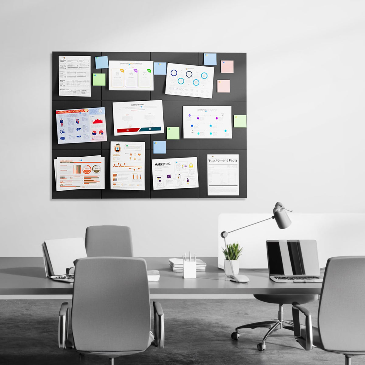 MaxGear Large Felt Bulletin Board 36" x 24", Cork Board Alternative, 6 Pack Black Felt Wall Tiles with Push Pins, Cork Boards for Walls Pin Board for Office & HomePanels
