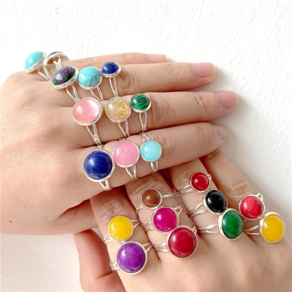20pcs 8mm Natural Stone No Hole Tiger Eye Semicircle Smooth Cabochons Beads Healing Chakra Crystal Stone Bead for Jewelry Making Rings Earrings Necklace Bracelet DIY Crafts