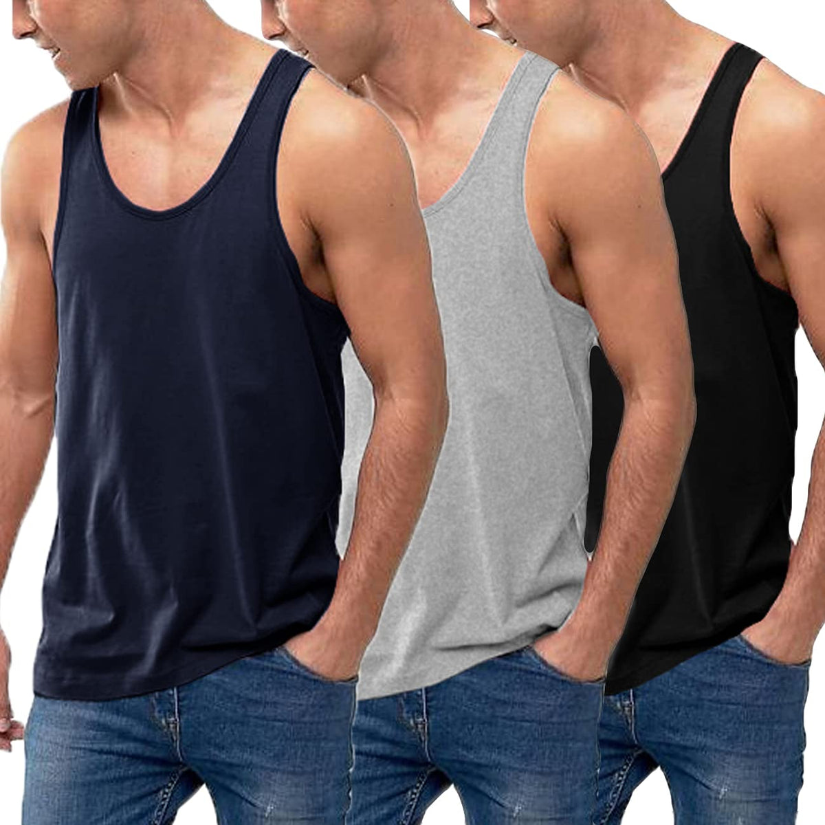 COOFANDY Men's 3 Pack Tank Tops Cotton Performance Sleeveless Casual Classic T Shirts