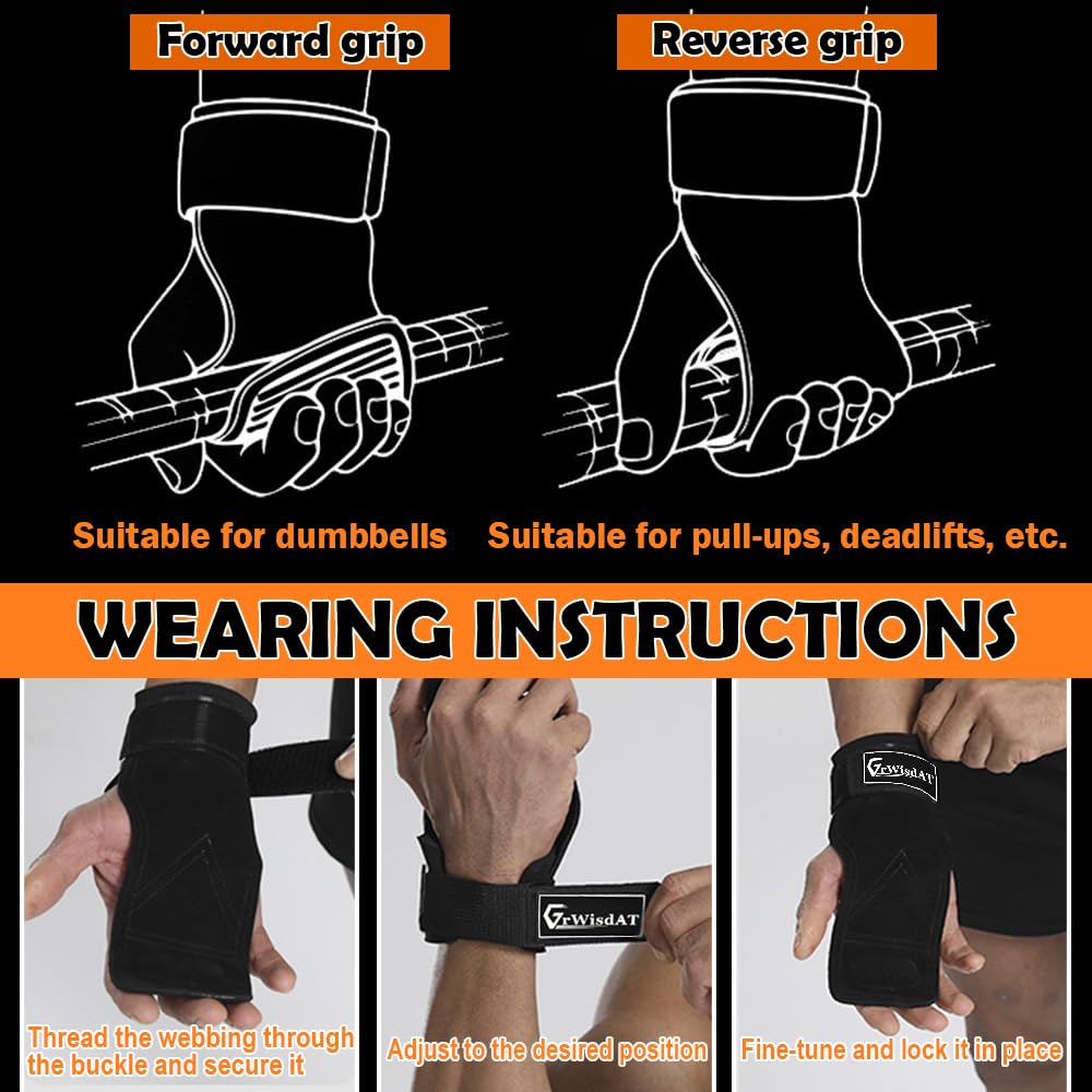 Weight Lifting Wrist Strap, Double Layer Leather Lifting Grips Adjustable Weightlifting Straps for Working Out Pull Up Deadlifting Shrugs (Pair)