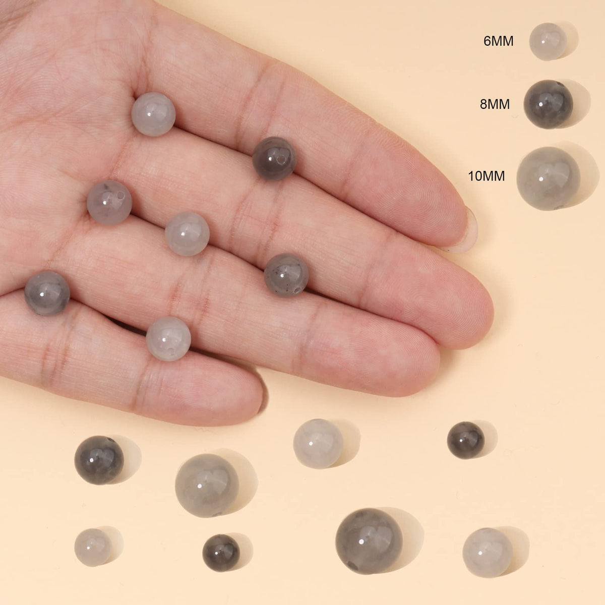 60pcs 6mm Natural Cloudy Quartz Crystal Gemstone Beads Energy Healing Crystal Round Loose Stone Beads for Jewelry Making, DIY Bracelets Necklaces