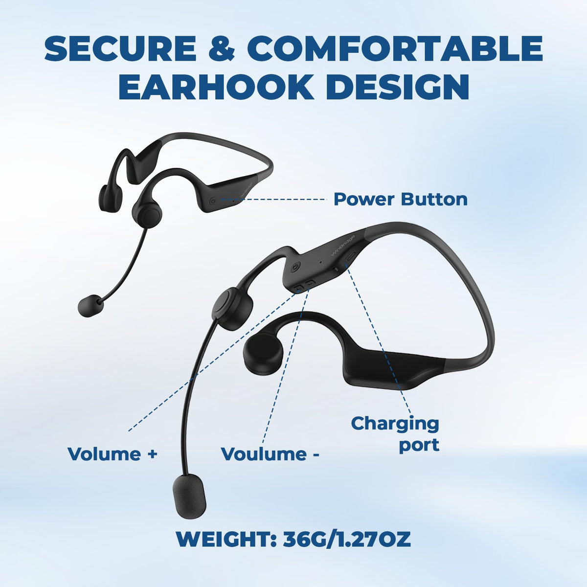 WinBridge Voice Amplifier Wireless Microphone Earhook, Porable Speaker and Mic for Teachers, Mini PA System with Crystal-Clear Original Sound, Fitness Ear-Secured Microphone for Public Speaking WB007