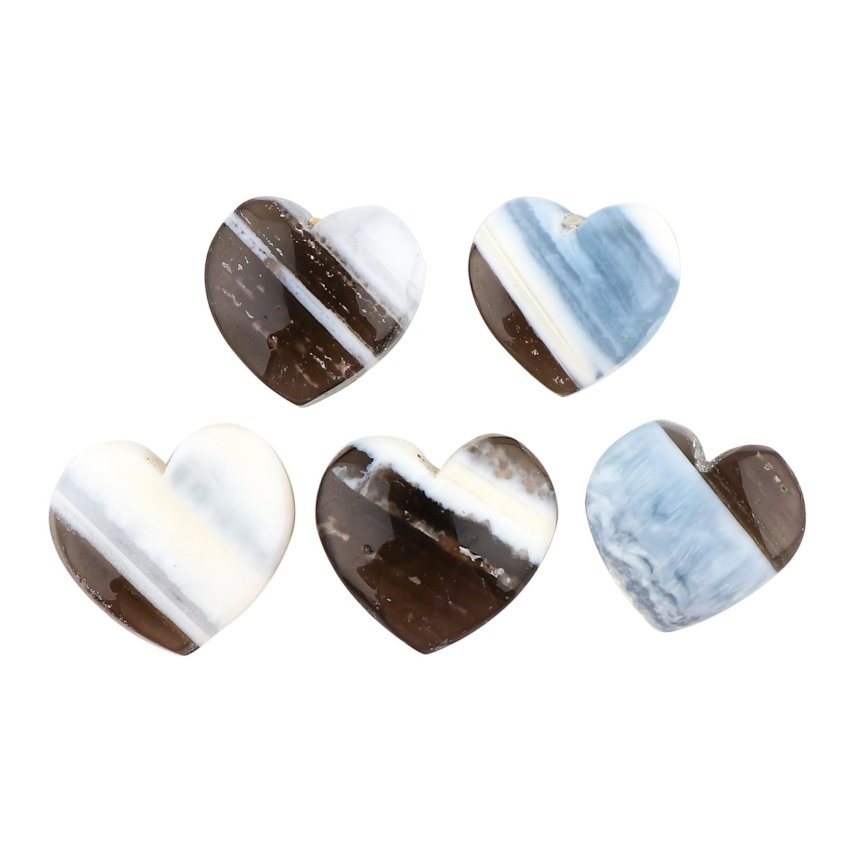 CRYSTALINES 5pcs, Wholesale Natural Blue Opal with Chalcedony Gemstones, Bulk Heart Shape Stones, Assorted Loose Supply, DIY Craft-Jewelry Making, Chakra Healing Crystals, Gem Collection, 10-12mm