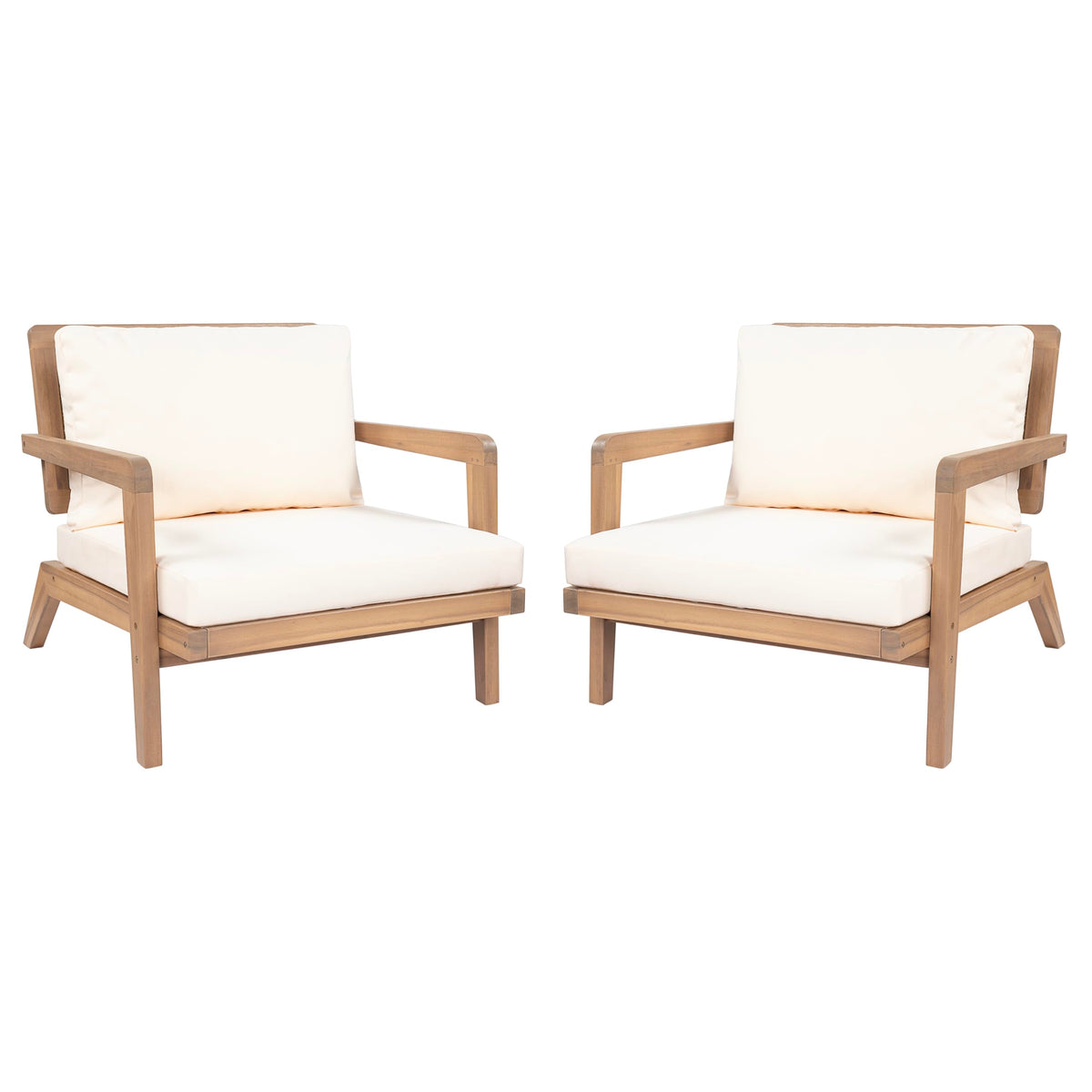 Christopher Knight Home Maeve Set of 2 Mid Century Modern Patio Furniture Acacia Wood Club Chairs, Outdoor Lounge Chairs, Relaxing Armchairs/Accent Chairs with Cushions for Patio, Light Teak+Beige