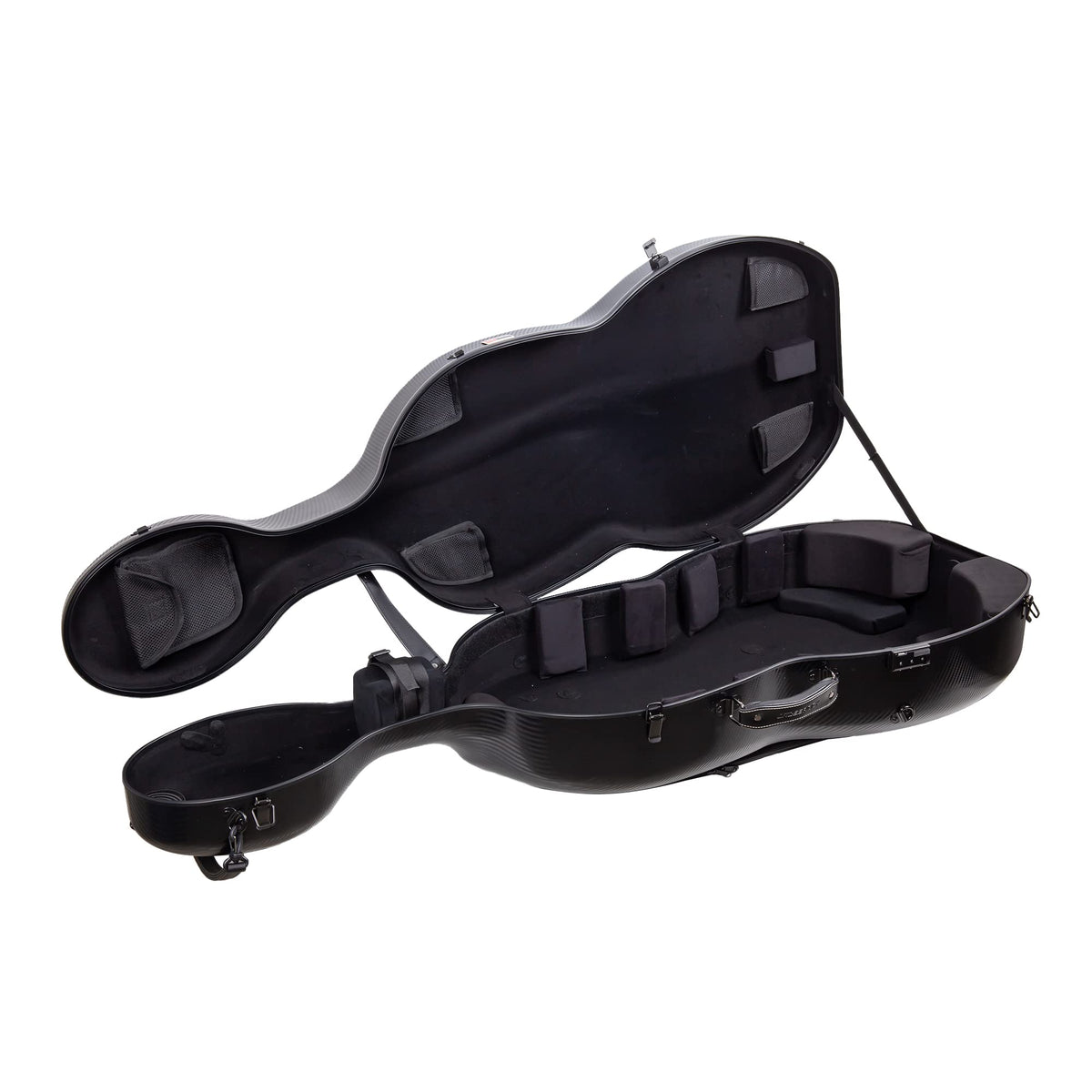 Crossrock Poly Carbon Cello Case for 4/4 Full-Size | Matte Black Finish, Black Velvet Interior, Wheels & Bow Storage – Durable Lightweight Hardshell