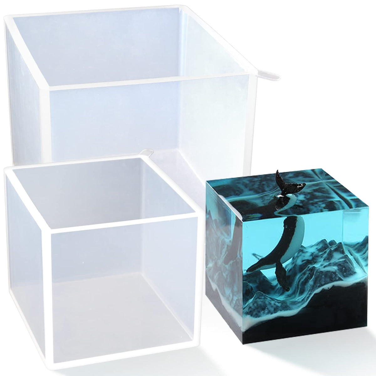 Large Square Resin Molds-Large Cube Silicone Casting Molds for DIY Art Epoxy Resin,Transparent Deep Square Silicone Molds for Resin Casting,4 Inch and 3Inch,2 Pack