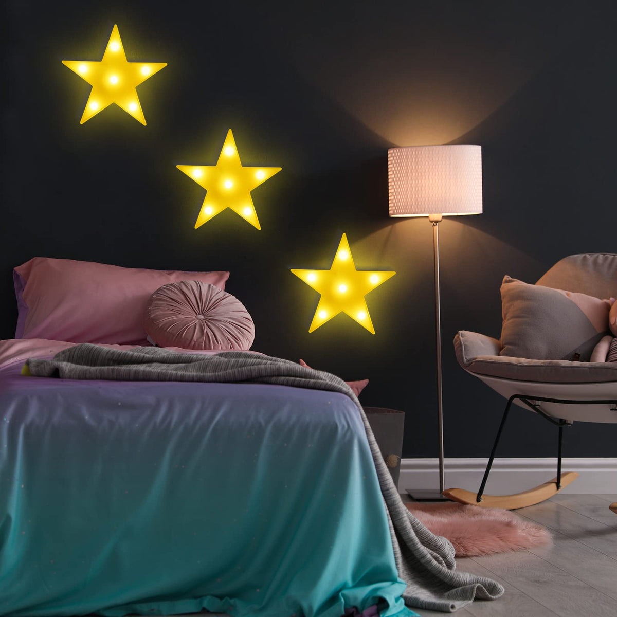 6 Pcs LED Stars Night Light Can Be Hung On The Wall Kids Room Room Light, Suitable for Birthday Party Holiday Decoration Baby Room Nursery Decoration (Star-6pcs)