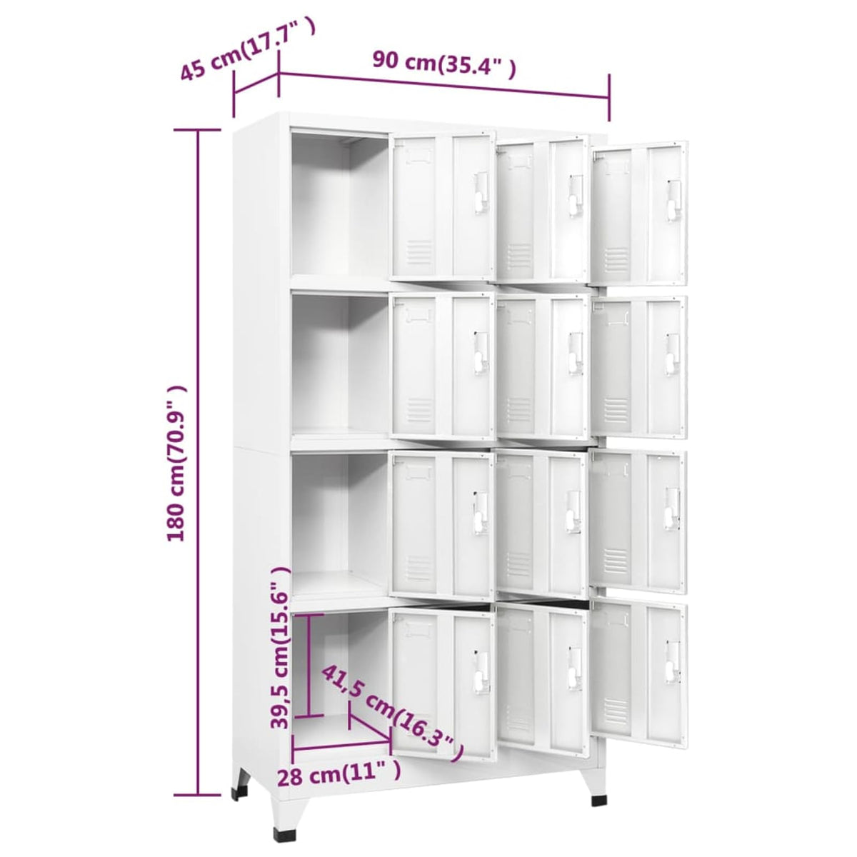 Gecheer Steel Locker Cabinet with 12 Compartments and Lockable Doors, Industrial Design, Easy Assembly, Grey 90 x 45 x 180 cm for Fitness Centers