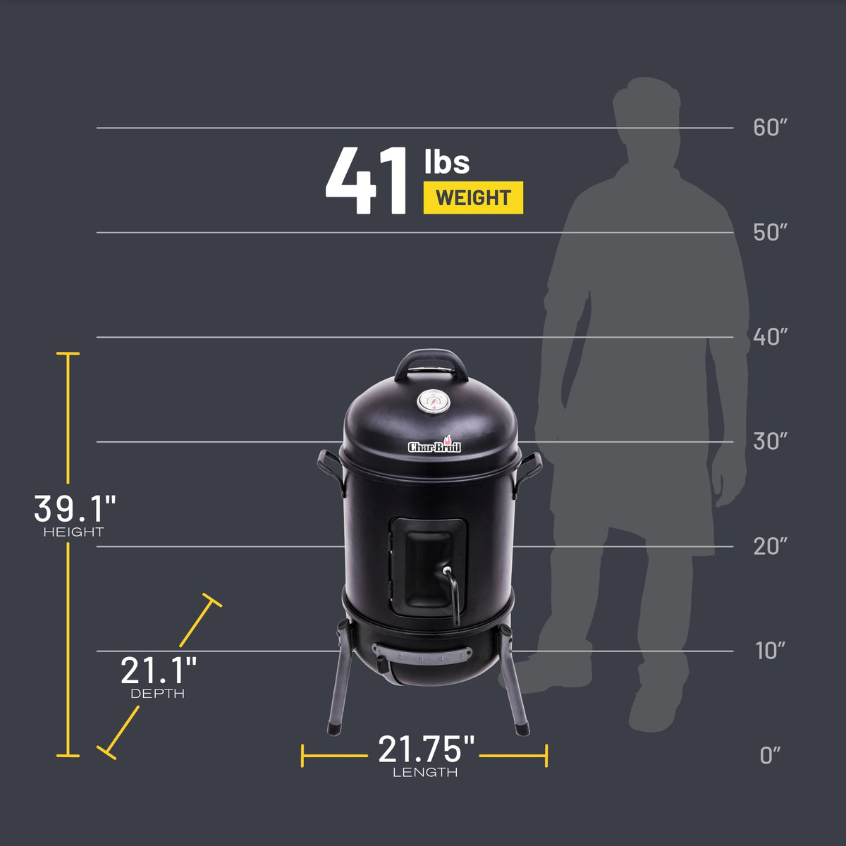 Char-Broil Bullet Charcoal Smoker 16" - 18202075,Black