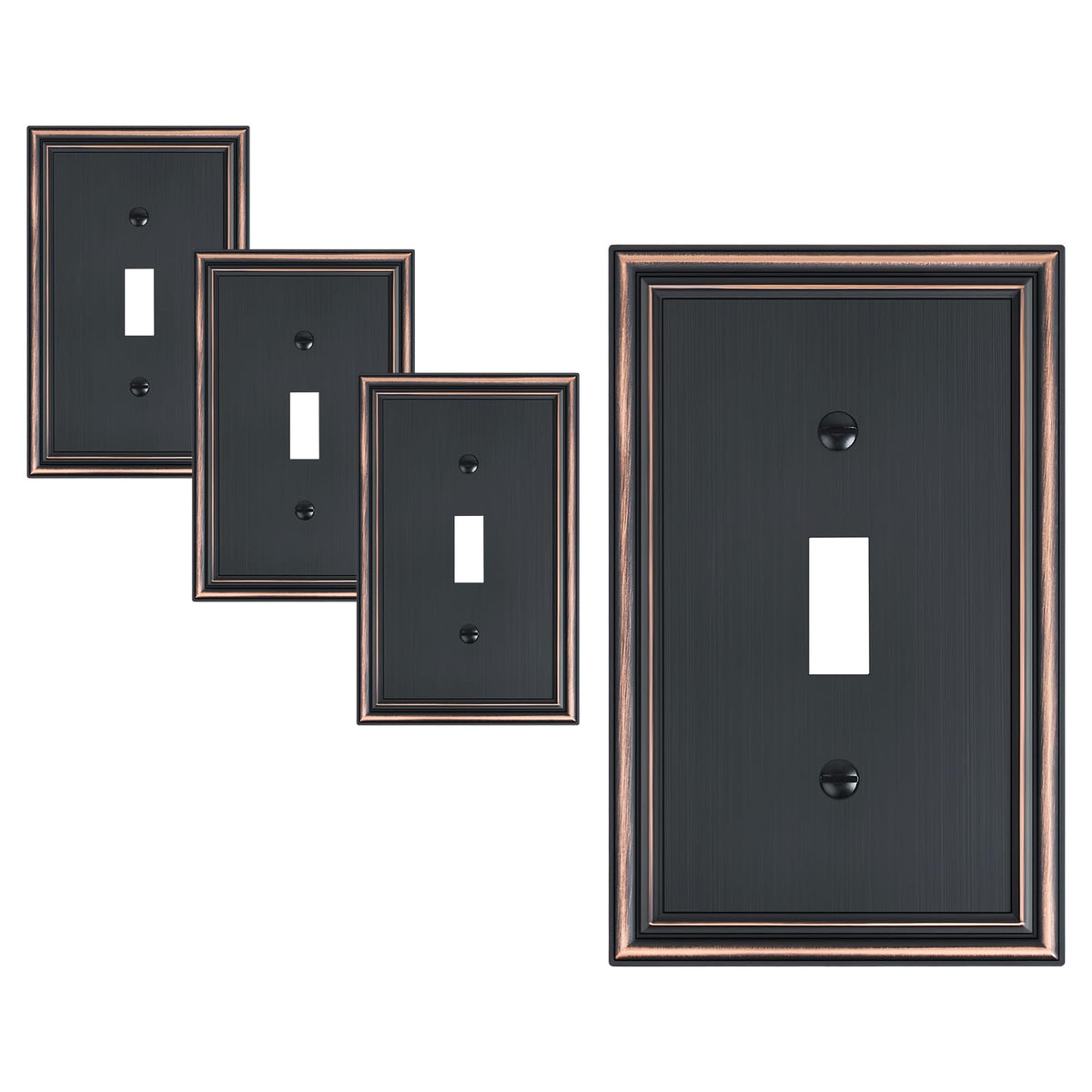 TREEWELL 4-Pack Single Toggle Light Switch Cover Plate, Durable Solid Zinc Alloy Decorative Switch Plate Covers, Aged Bronze 1 Gang Wall Plate, Corrosion Resistant