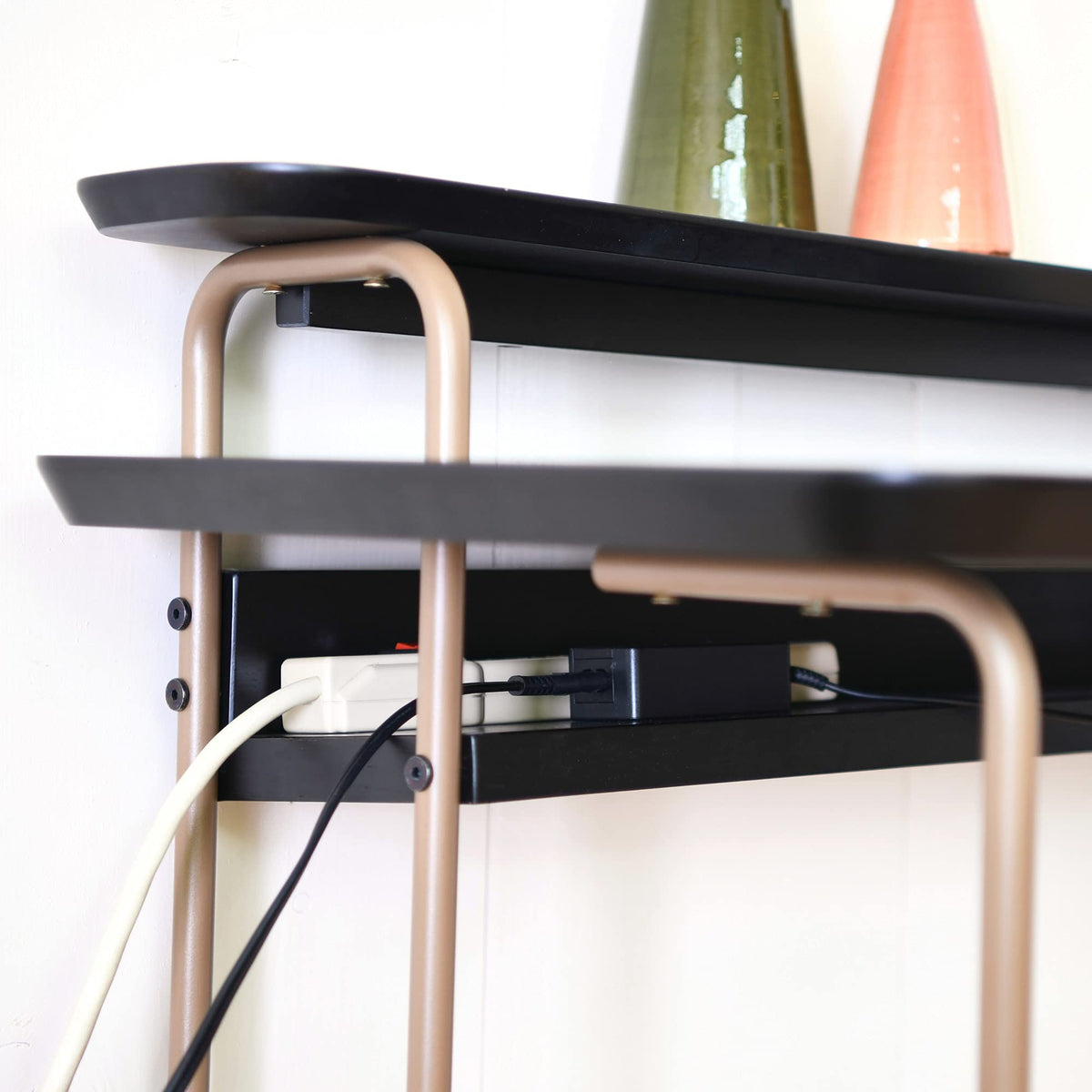 Main + Mesa Pacifica Mid-Century Modern Computer Desk with Genuine Wood Veneer and Rounded Metal Detail for Boho Bedroom, Home Office, and Study