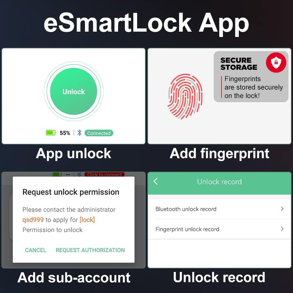eLinkSmart Gym Locker Padlock with Fingerprint Remote Authorized Unlock Record - Waterproof Security Keyless Smart Lock for School Gym Locker Backpack Gun Case Field Box Silver Support iOS Watch