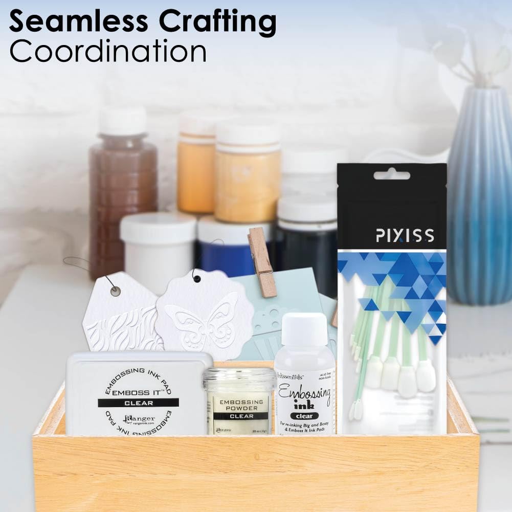 Ranger Emboss It Ink Pad and Reinker and Embossing Powder (Clear) and Blending Tools - Clear Embossing Ink Pad, Ink Refill, Embossing Powder and Blending Brush Tools for Card Making, Scrapbooking