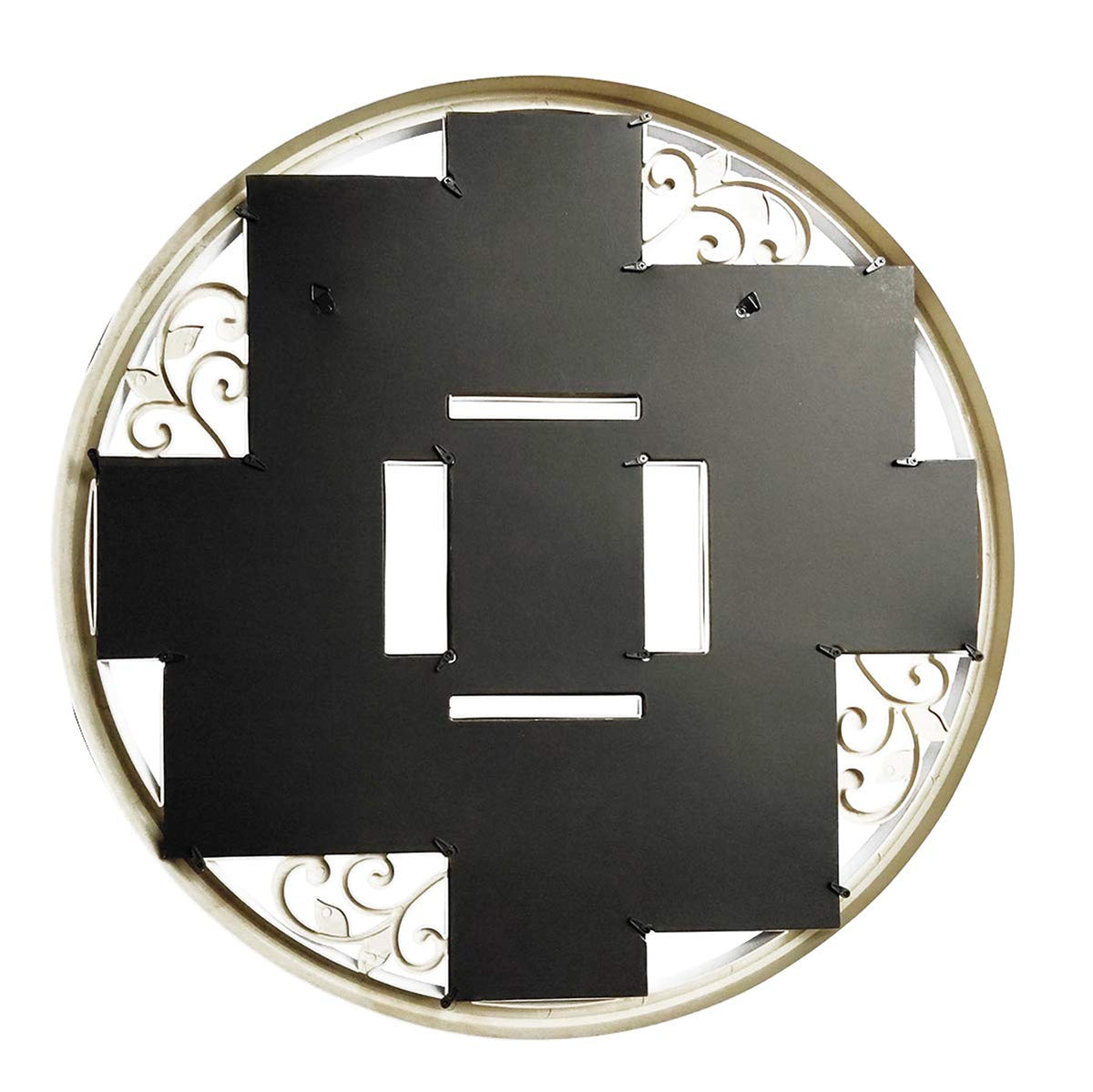 MKUN 4x6 Wall Collage Picture Frames - Round Circular Wall hanging Picture Photo Collage Frame with leaf decoration, 9- Opening (White)