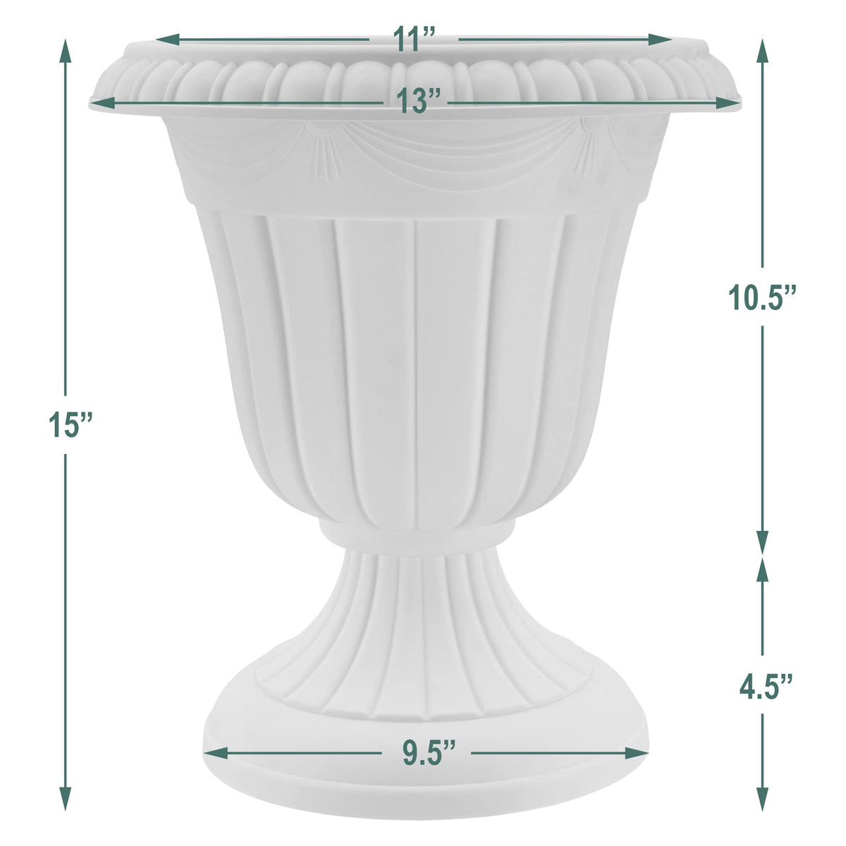 Arcadia Garden Products PL10BK Classic Traditional Plastic Urn Planter Indoor/Outdoor, 15" x 13", Black