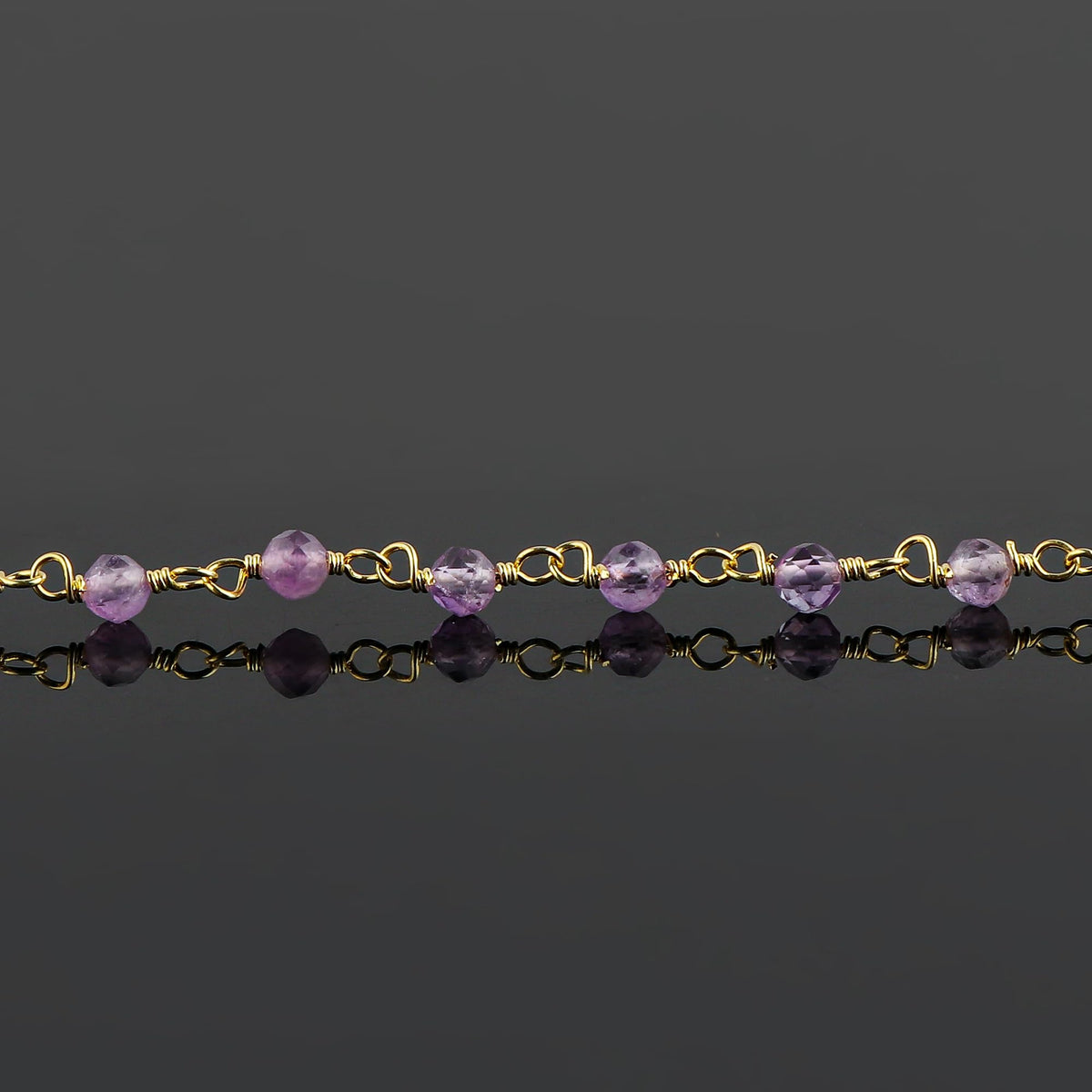 CRYSTALINES Natural Amethyst Gemstone Cluster Bracelet, 14K Gold Plated Rosary Chain Beads, Handmade Boho Jewelry for Women, Healing Crystals, February Birthday Christmas Gift, 8"