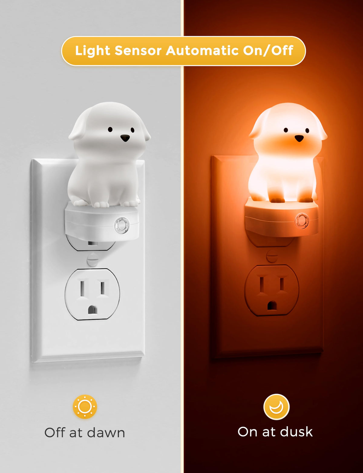 L LOHAS LED Plug in Night Light for Kids 2 Pack, 3D Cute Puppy Night Lights with Dusk to Dawn Sensor, RGB+Soft White 3000K Dog Night Light, Christmas Birthday Gift Nightlight for Kids, Room Decor