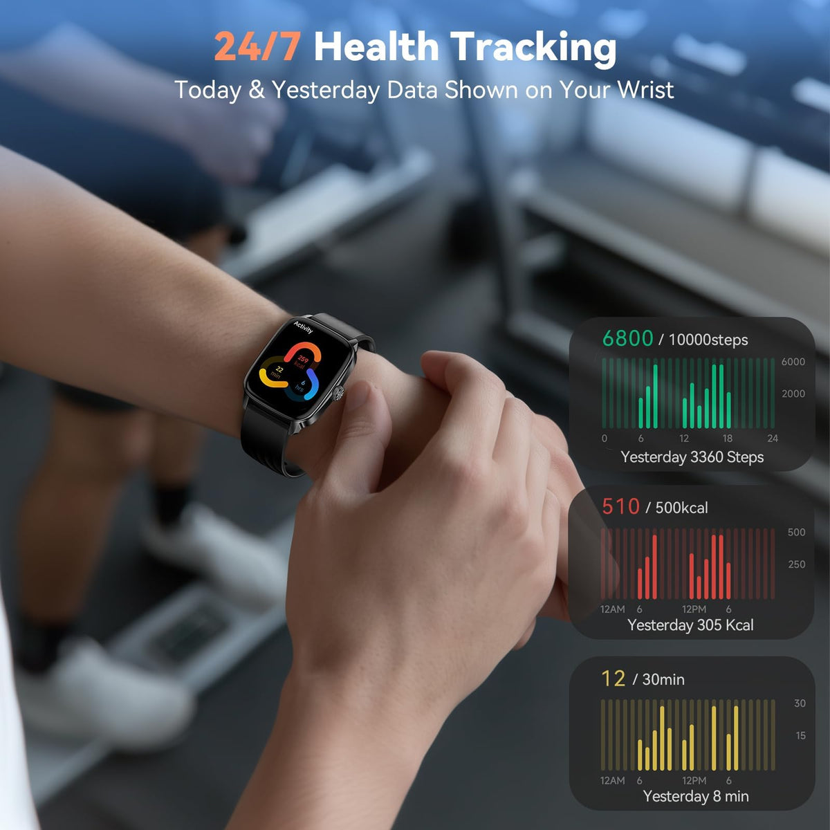Pedometer Watch No APP/Phone Required, 1.85" Display Fitness Tracker Watch with Pedometer, Calories & Step Counter, Waterproof Smart Watches with Heart Rate Monitor, Sleep Tracking for Women Men