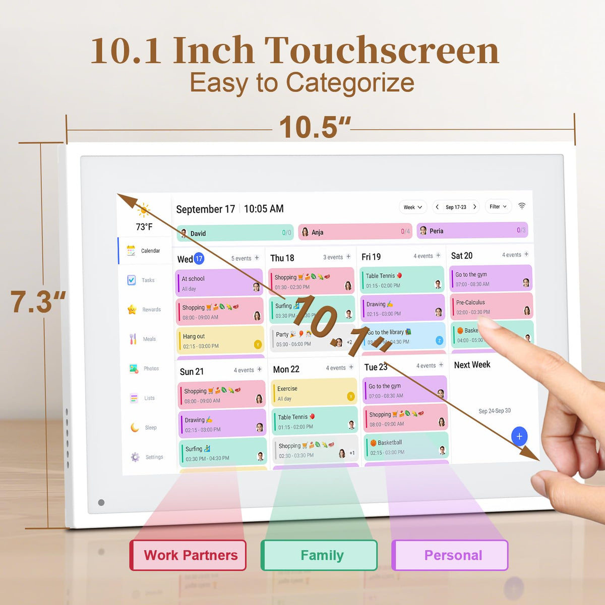 Smart Digital Calendar,10.1"HD Touchscreen Electronic Desk Calendar & Chore Chart, Touchscreen Interactive Display for Family Schedules with Meal Planner & Picture Frame & Lists