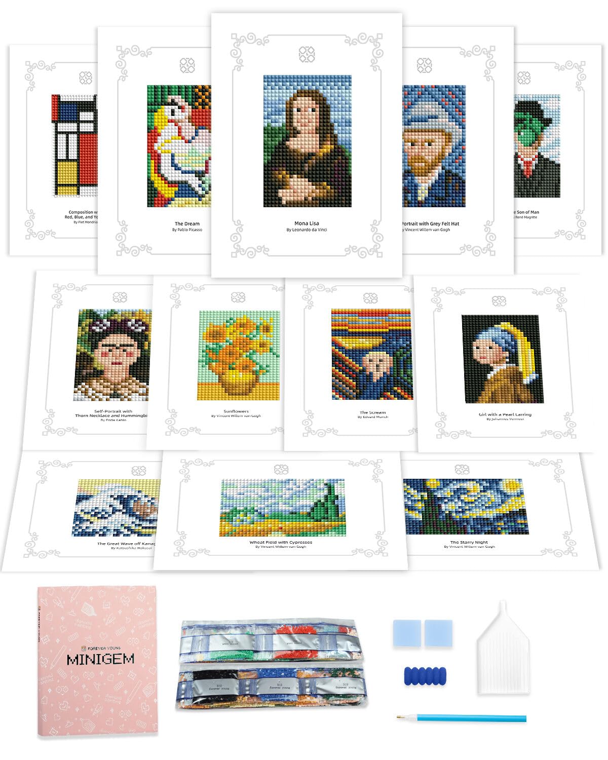 Minigem 12pcs Small Diamond Painting Kits Small Diamond Art Kits, Quick & Classic Mini Diamond Painting Kits for Beginners 1-Hour Painting, Postcard-Style Diamond Art Square Drill Pocket-Sized 5x7in