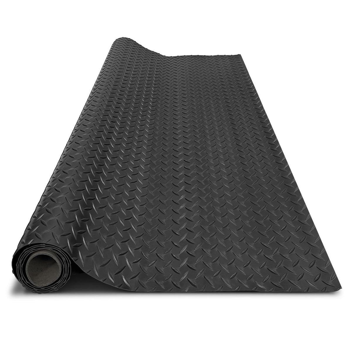 4x20FT Garage Floor Mat, 2.8mm Thickened Flooring Roll for Under Car, Golf Cart Parking Mat, Diamond Plate PVC Rubber Motorcycle Mat, Non-Slip Floor Protector for Garage Warehouse Trailer, Black