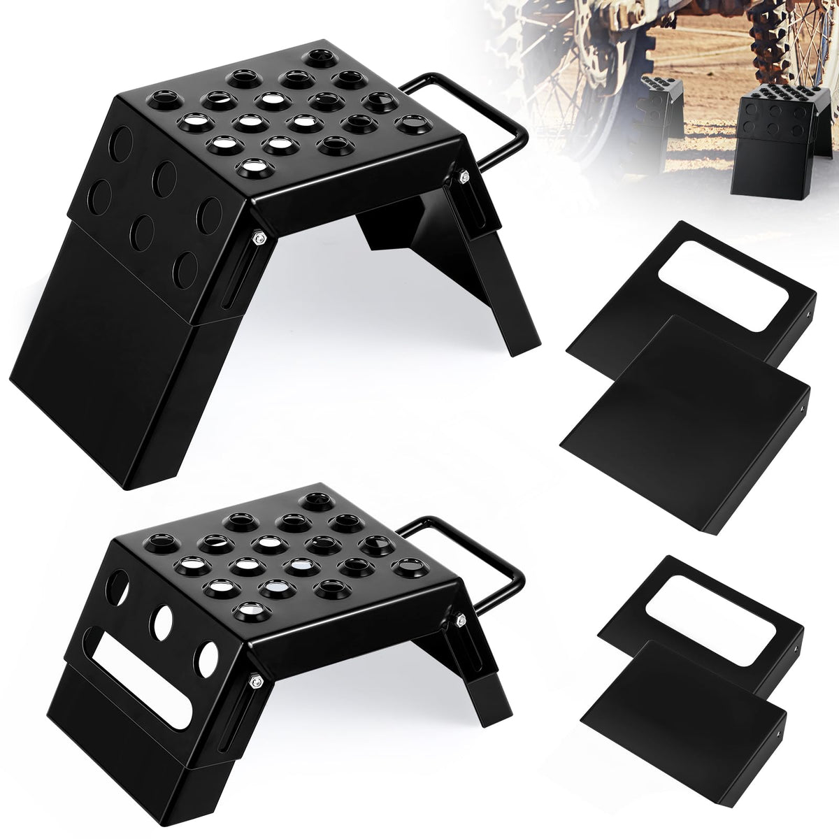 DaisyInner 2 Pcs Black Moto Starting Block Aid Adjustable 3-9" Starting Blocks Motorsport Foot Stool Dirt Bike Accessories for E Bikes Youth Moto Crossers Touring Motorcycles