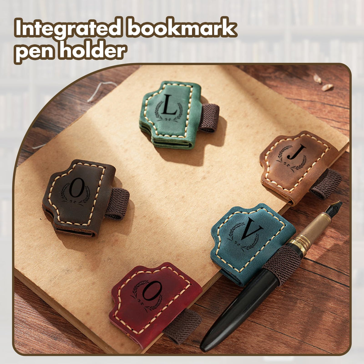 Custom Bygone Mark Bookmark with Pen Holder, 26 Letters Name Initial Personalized Magnetic Leather Bookmark, Gifts for Book Lovers, Readers, Travelers, Leather Book Marks (Dark Brown, I)