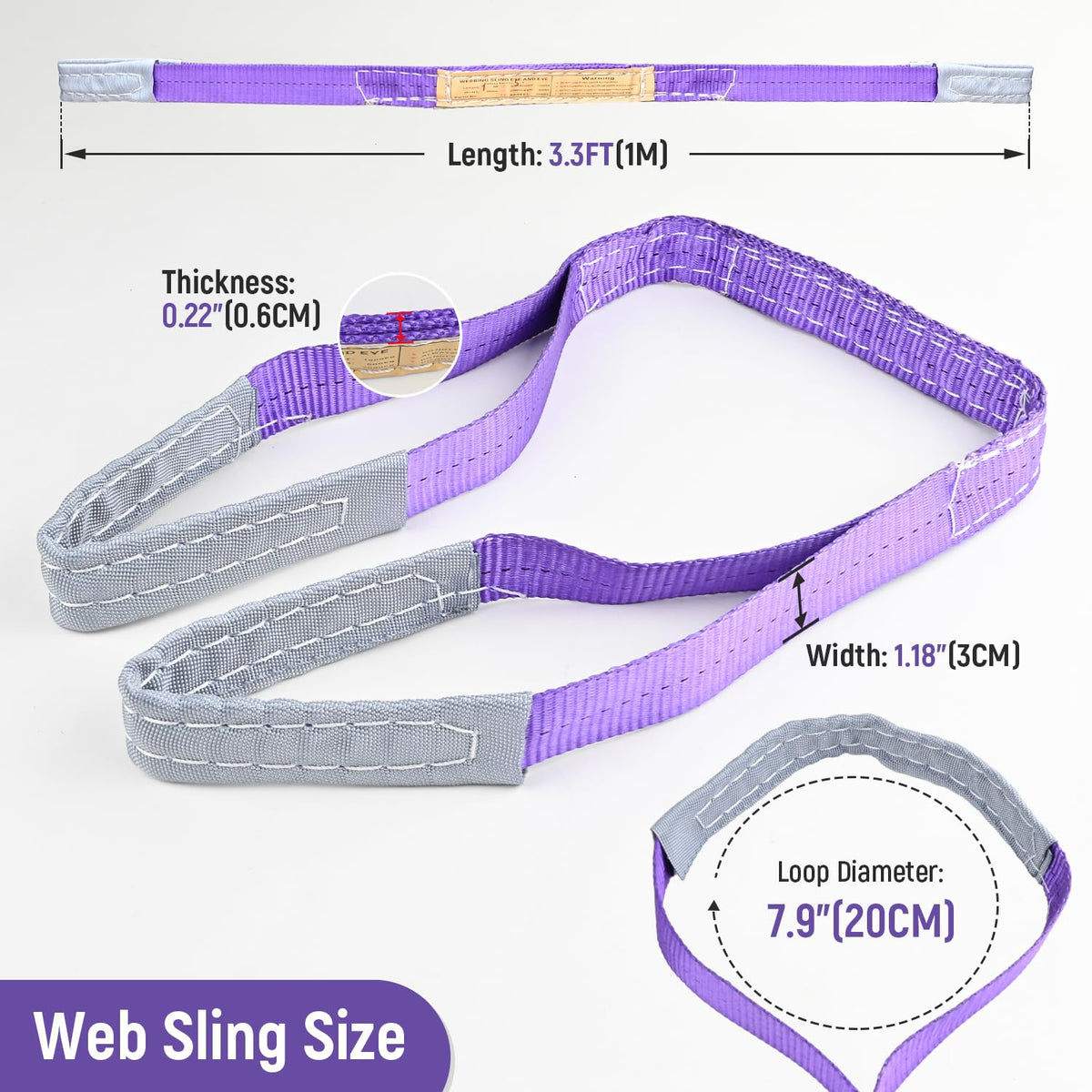 Vigtayue 2-Pack 1Inches x 3.3Ft 2-Ply Twisted Eye & Eye Polyester Lifting Sling, Lifting Slings 2204lbs Webbing Sling, Heavy Duty Lift Sling Web for Industrial Shop Use, Hoist, Tree Stumps
