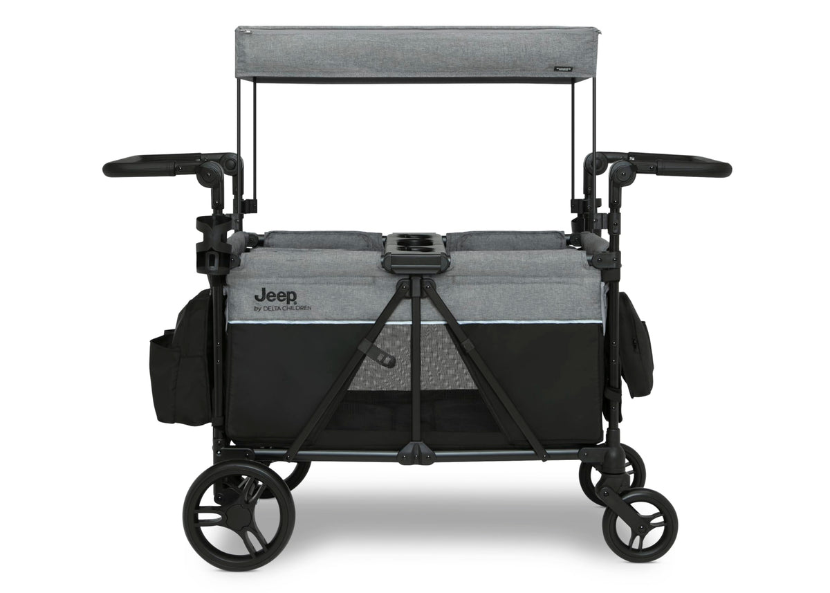 Delta Children - Jeep Aries Stroller Wagon - Premium Wagon for 2 Kids with Convertible Seats, Adjustable Push/Pull Handles, Removable Canopy & Flat Fold - Greenguard Gold Certified, Grey