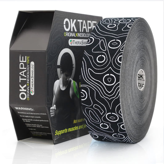(2in X 103 Feet) OK TAPE PRO Bulk Kinesiology Tape, Original Elastic Latex Free Kinesiology Therapeutic Tape, Free Cut Printed, Black+White