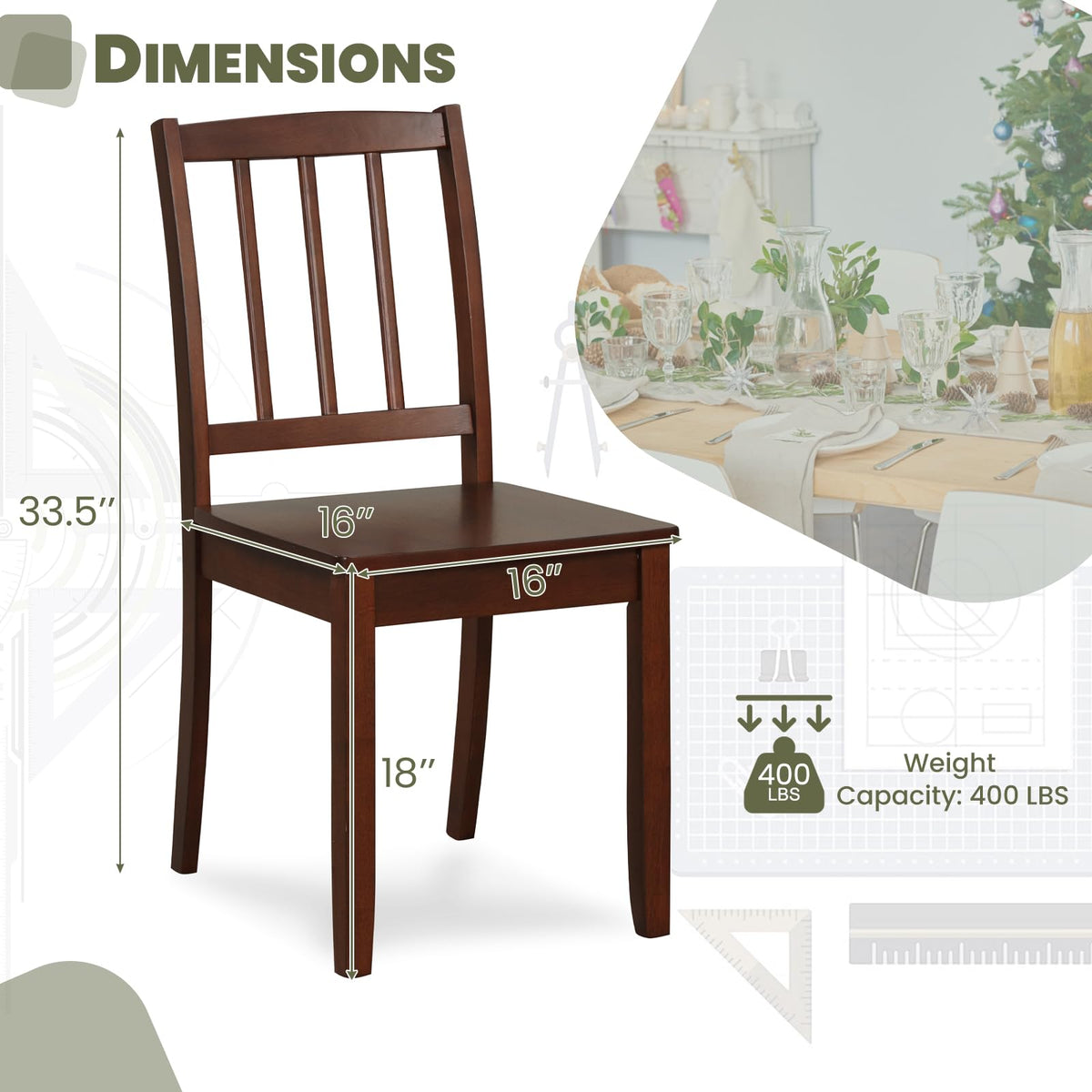 NAFORT Wooden Dining Chairs Set of 6, Slat High Back Solid Rubber Wood Chair, Vintage Dining Room Chairs with Max Load of 400 Lbs for Kitchen Table, Dining Room, Cafe, Restaurant