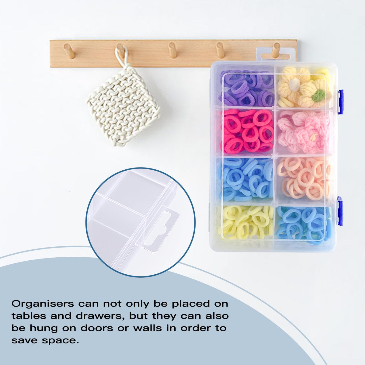 ECBEITF 2 Pcs 8 Grids Clear Plastic Storage Box with Adjustable Dividers, Stackable 8 Compartments Small Organiser Box Container for Accessories Beads Jewelry Earring Tool, 7.48×5.23×1.8 Inches