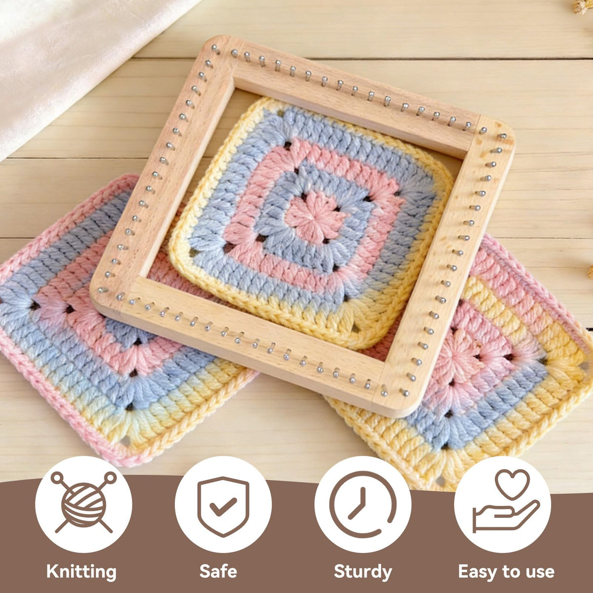 HERCHR Wooden Knitting Loom, Wooden Loom Frame Weaving Loom DIY Solid Wood Multifunctional Blanket Crochet Loom Knitting Board Loom Tool for DIY Weaving Beginner Children Adults, 20 * 20cm