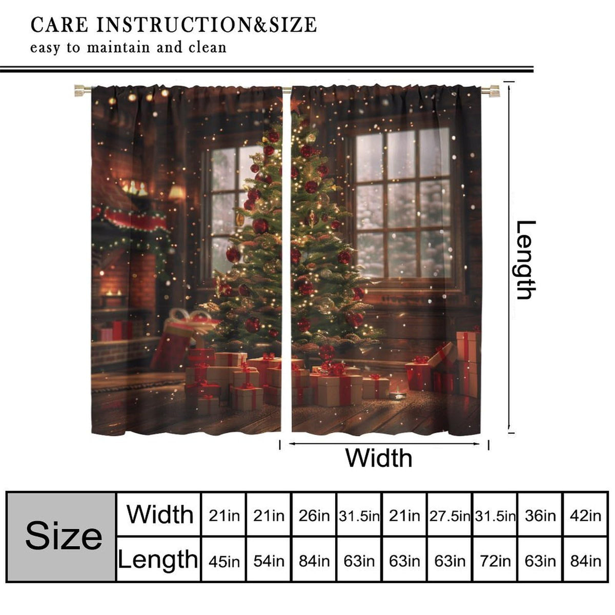 Christmas Tree Curtains Winter Holiday Christmas Merry Xmas Blackout Window Treatment for Living Room Bedroom Decor Window Drapes 52" W X 84" L