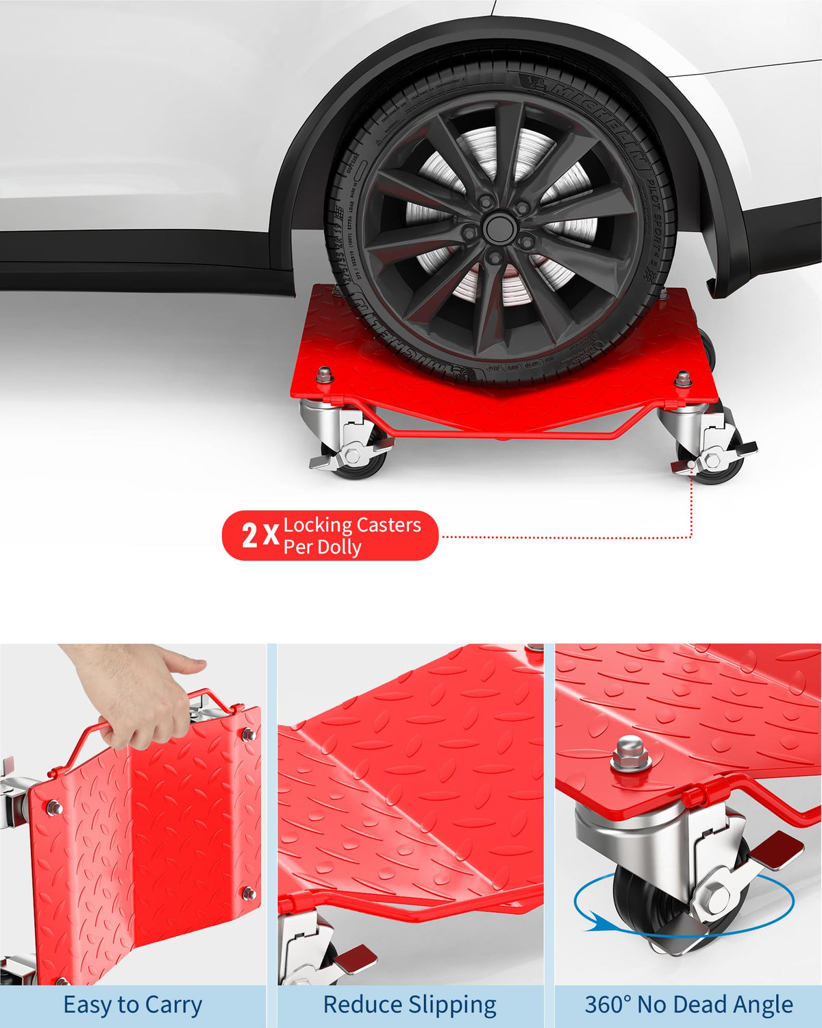 Wheel Dolly Set of 4, Car Moving Dolly 6000LBS Heavy-Duty Cart for Moving Cars, Trucks, Trailers, Motorcycles, and Boats, Red