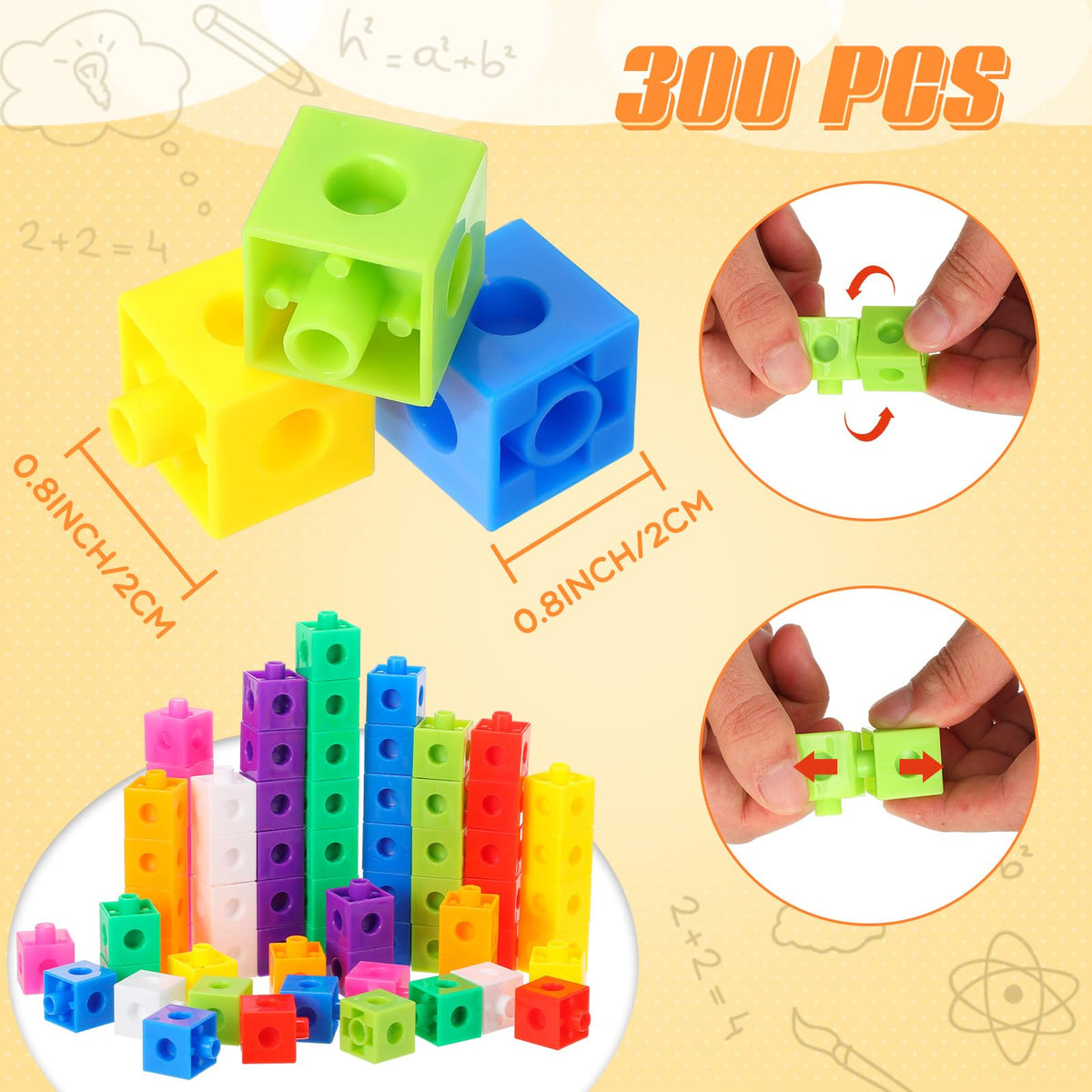 Jenaai 300 Pcs Counting Cubes, Plastic Connecting Blocks, Colorful Math Cubes, Math Manipulatives Classroom Learning Supplies, Preschool Learning Materials, Counting Toys(Classic Style)
