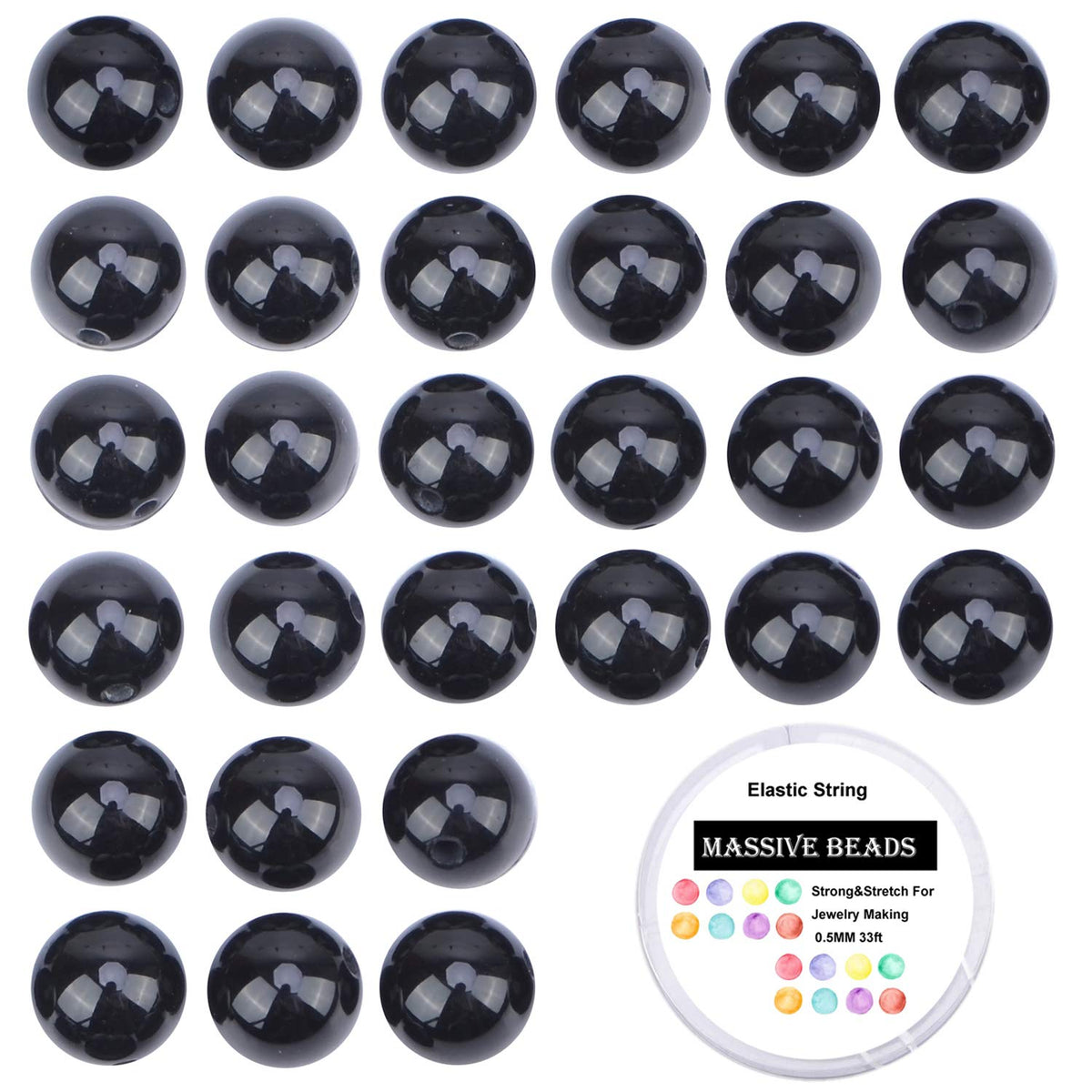 80Pcs Natural Crystal Beads Stone Gemstone Round Loose Energy Healing Beads with Free Crystal Stretch Cord for Jewelry Making (Tourmaline Black, 10mm)
