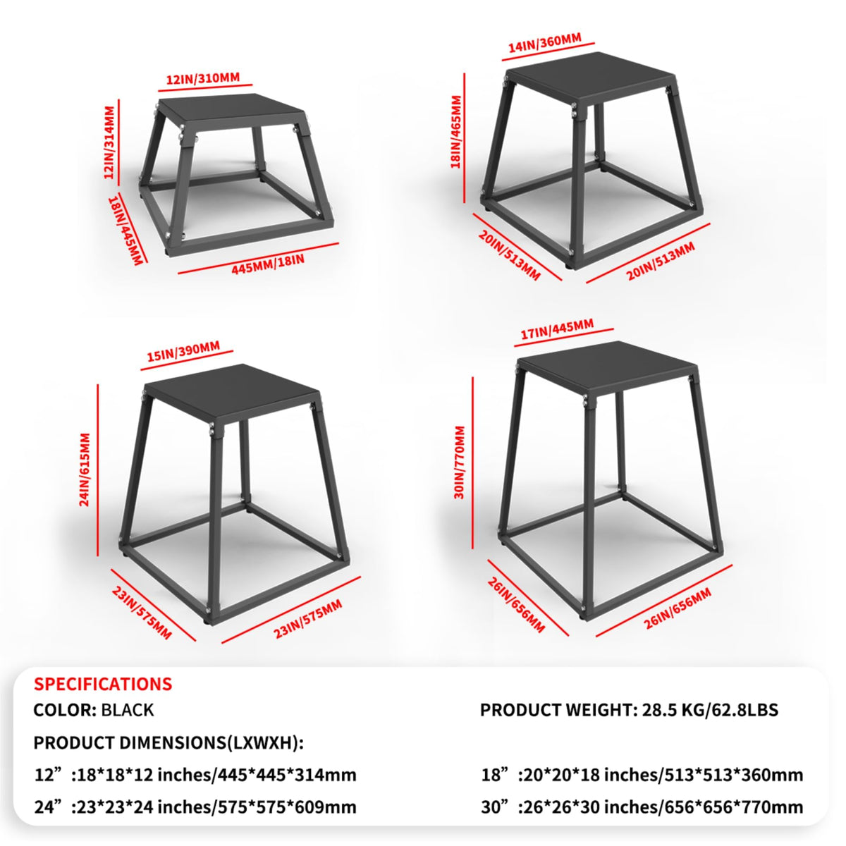 ActiveTrail Plyometric Jump Box, Steel Plyo Platform and Jumping Box, Anti-Slip Exercise Step Up Box for Home Gym Training