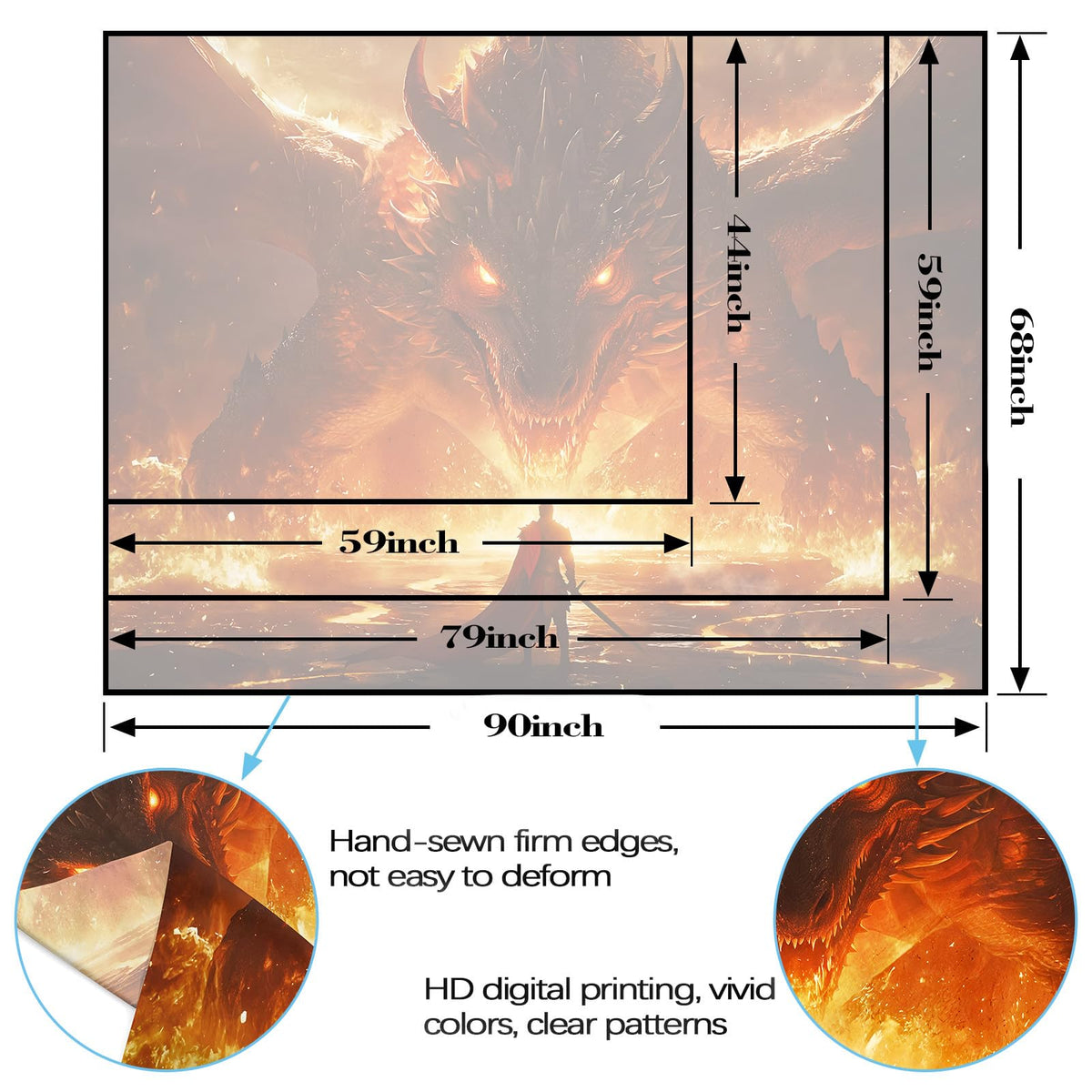 Spenlife Flaming Dragon Showdown Wall Tapestry, Fantasy Brave Warrior Tapestries for Room Decor, Intense Tapestry 60x44 Inch
