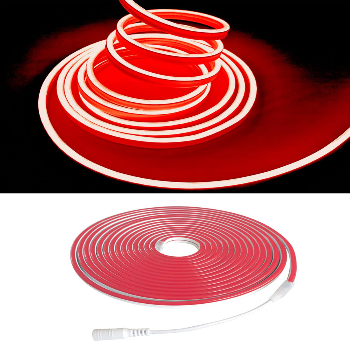 Maxlaxer Red Neon LED Strip Lights, 16.4ft 12V Waterproof Flexible Light for Indoor/Outdoor Decoration (Includes Power Adapter)