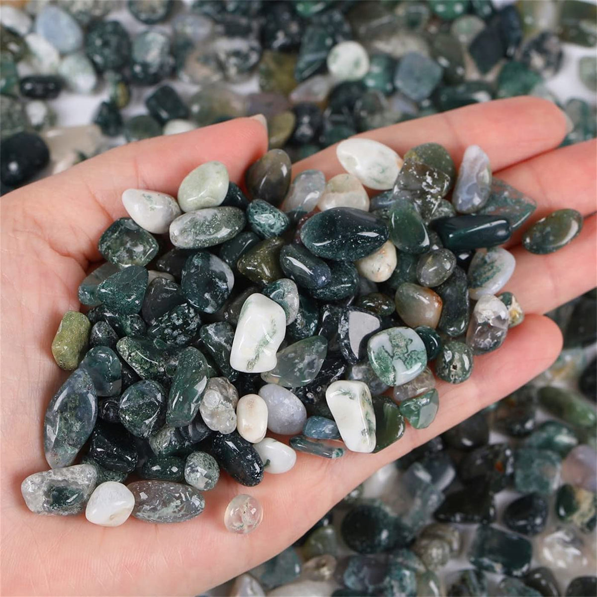 Aquatic Agate Aquarium Gravel Rocks Natural Tumbled Healing Crystal Chips Bulk Gemstones Crushed Stones for Fountain Vase Filler Planters Decorative Fish Tank Potted Reiki Energy Balancing 0.45lb